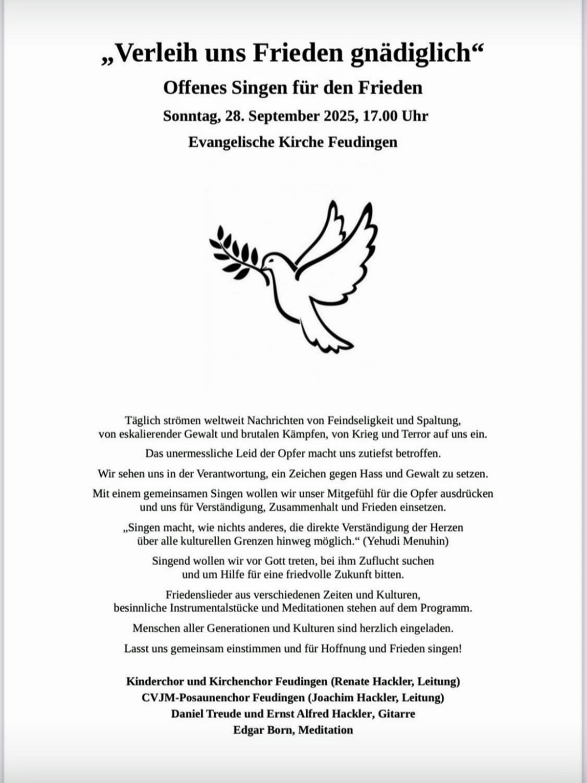 Singen für den Frieden in der Feudinger Kirche am 28. September 2025